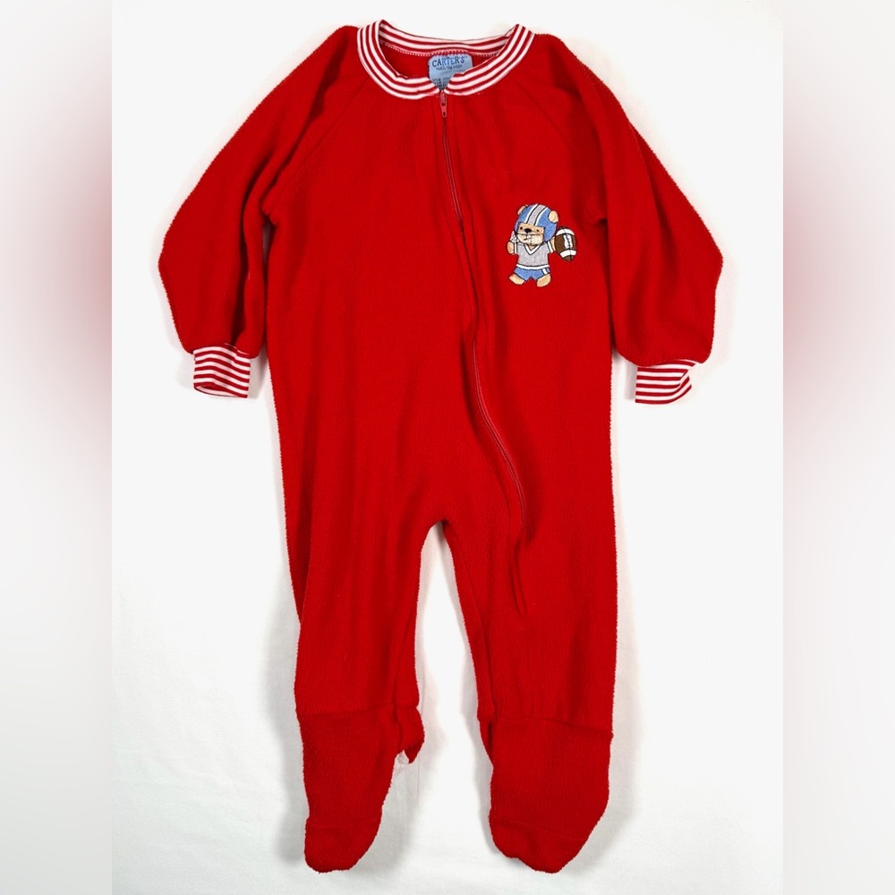 CARTER'S VINTAGE WATCH THE WEAR 80s-90s Fleece Teddy Bear Football Footies 18M